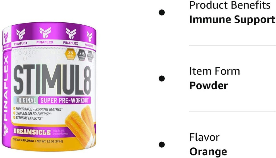 Finaflex Stimul8 Original Super Pre-Workout, Dreamsicle - Energy, Strength & Endurance For Men & Women - With Caffeine, Beta-Alanine & Vitamin C - 35 Servings35 Servings (Pack Of 1)