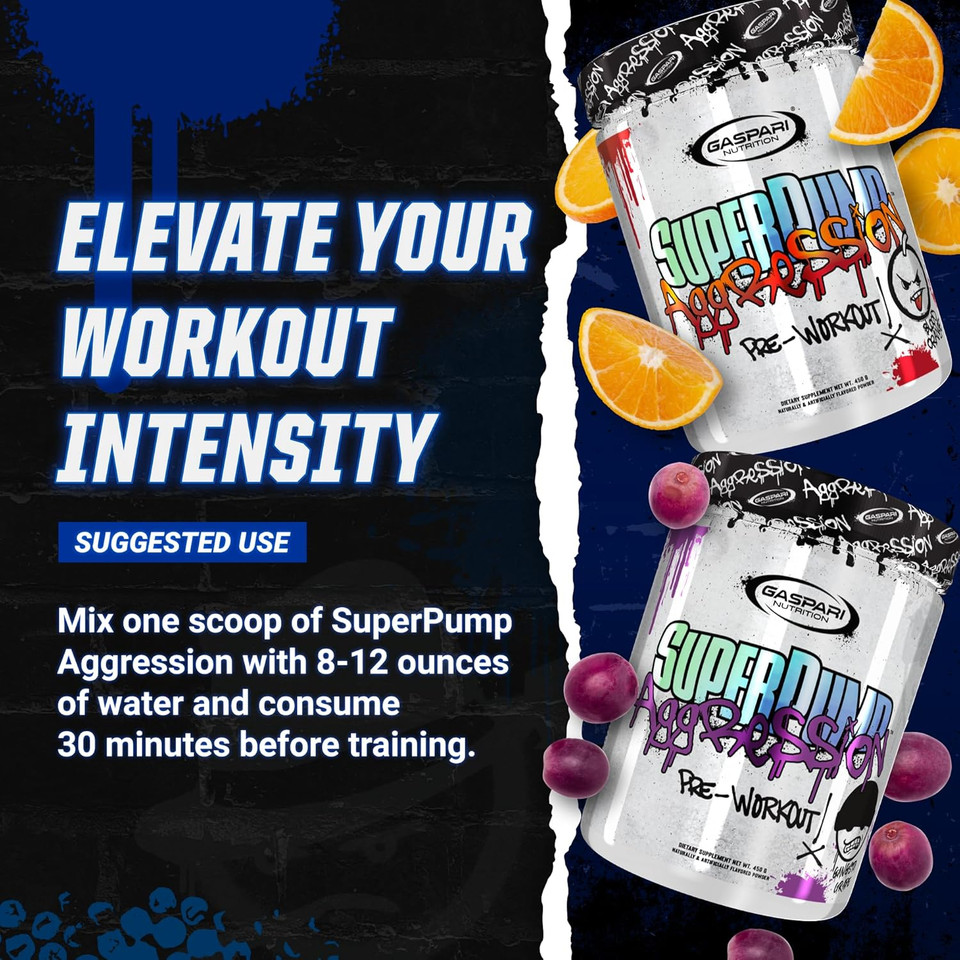 Gaspari Nutrition Superpump Aggression Pre-Workout: Energy, Focus, Endurance And Recovery, With Creatine And Caffeine (25 Servings, Fruit Punch Fury)