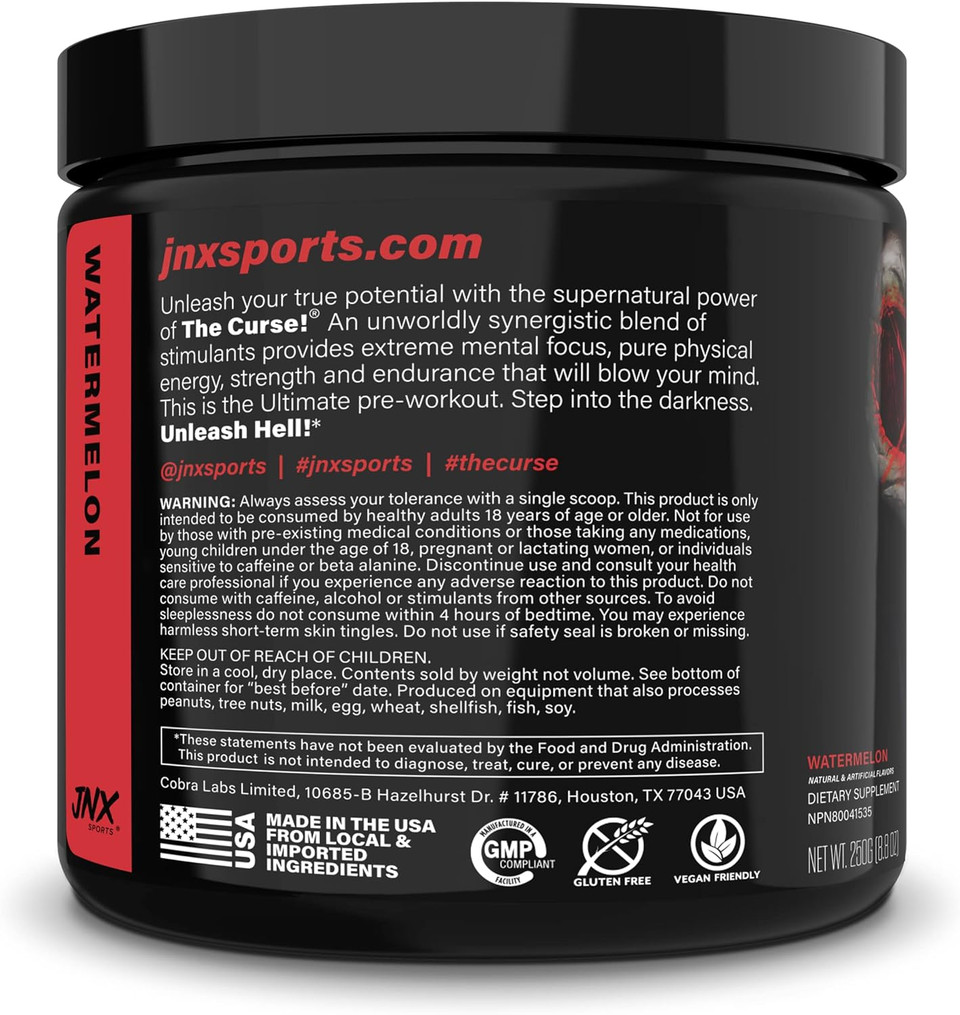 Jnx Sports The Curse! Pre Workout Powder - Watermelon 50 Servings | Preworkout: Boost Strength, Energy + Focus For Men & Women | Caffeine, Beta-Alanine, Creatine & L-Citrulline
