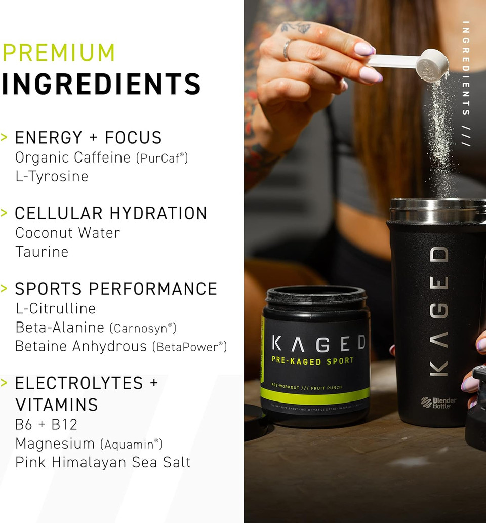 Kaged Athletic Sport Pre Workout Powder | Fruit Punch | Energy Supplement For Endurance | Cardio, Weightlifting Sports Drink | 20 Servings