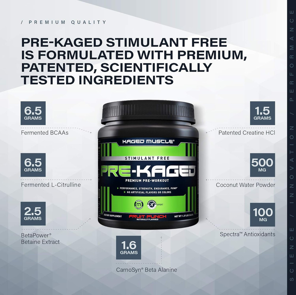 Kaged Stimulant Free Pre Workout Powder | Fruit Punch | Pre-Kaged | Formulated With Creatine, Beta Alanine | No Jitters | 20 Servings