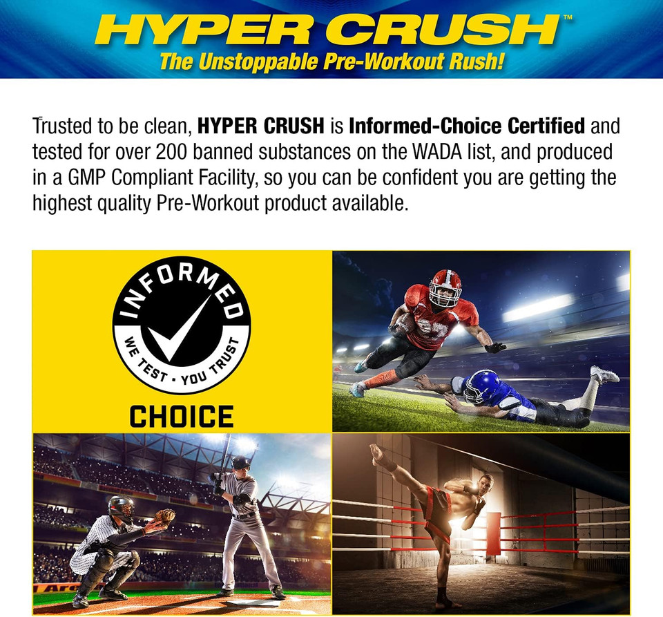 Maximum Human Performance Hyper Crush Pre Workout Powder, Increases Energy, Muscle Pumps, Power, Fights Fatigue, creatine, beta Alanine, Nitric Oxide, citrulline, AKG, Strawberry Kiwi, 30 Servings