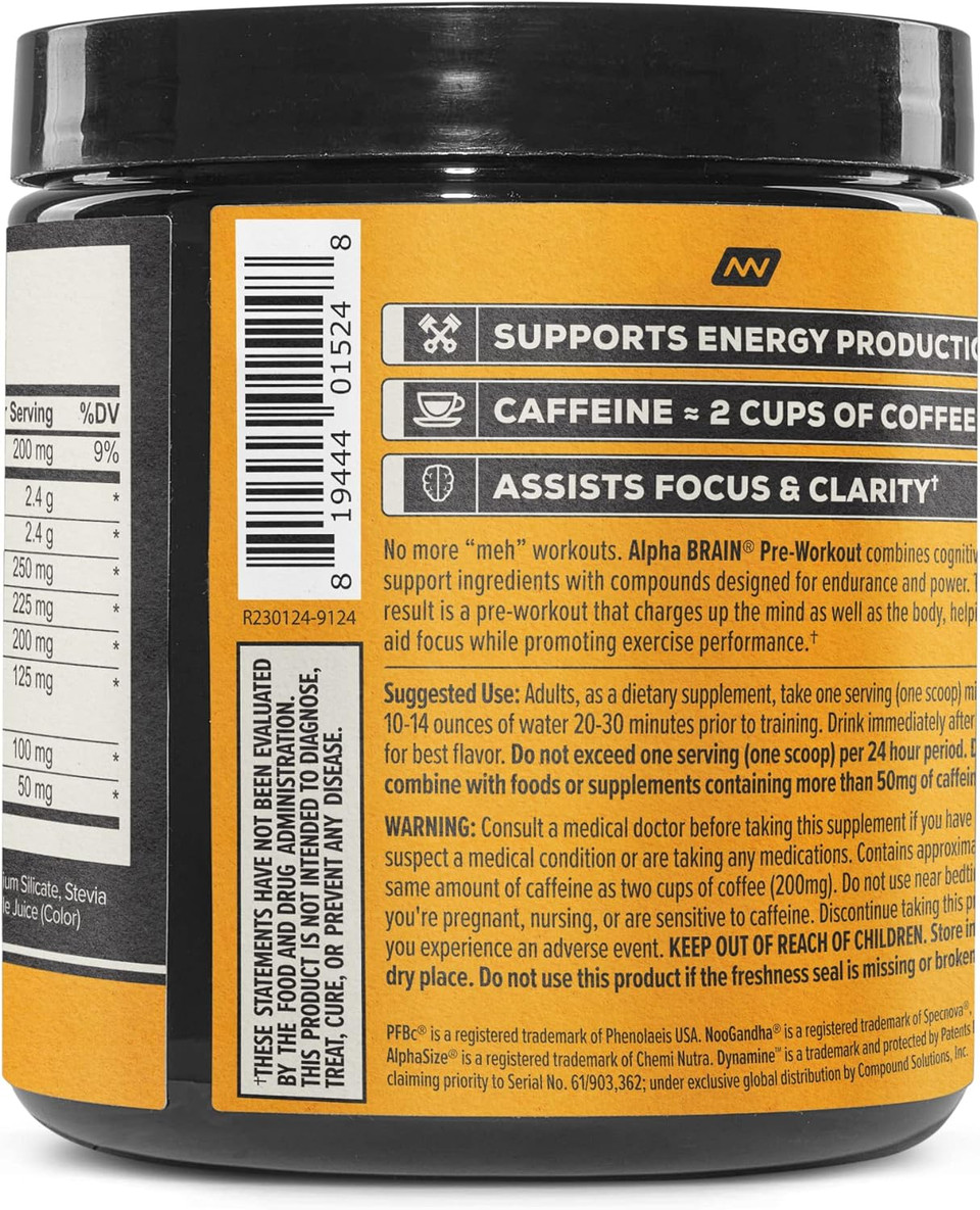 Onnit Alpha Brain Pre-Workout - Yuzu Peach (20 Serving Tub)