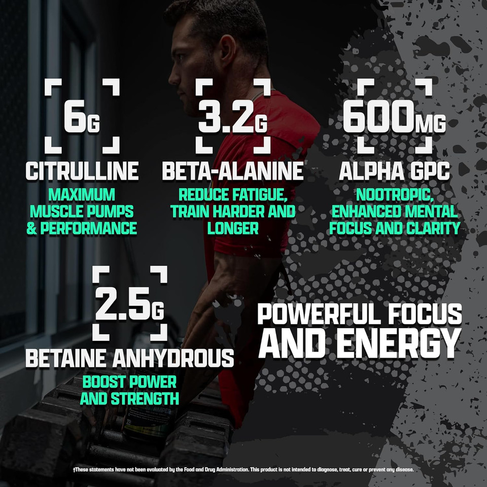 Outlift Amped Max Dosed Pre Workout Powder, 6G Citrulline, 3.2G Beta Alanine, Alpha Gpc, Cognatiq, Extreme Energy, Massive Pumps, Strength, Electrolytes, Nootropics, Sucker Punch, 22 Serv