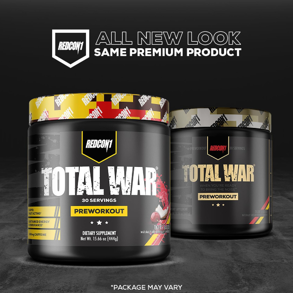 Redcon1 Total War Pre Workout Powder, Grape - Fast Acting Caffeinated Preworkout For Men + Women With Beta Alanine - Contains Citrulline Malate For Increased Pump, Blood Flow (30 Servings)