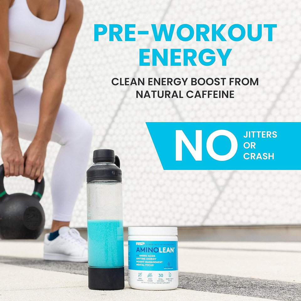 Rsp Nutrition Aminolean Pre Workout Powder, Amino Energy & Weight Management With Vegan Bcaa Amino Acids, Natural Caffeine, Preworkout Boost For Men & Women, 30 Serv, Pink Lemonadeã¢Â