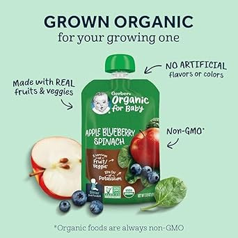 Gerber Organic Banana, Blueberry And Blackberry Oatmeal Baby Food, 3.5 Oz