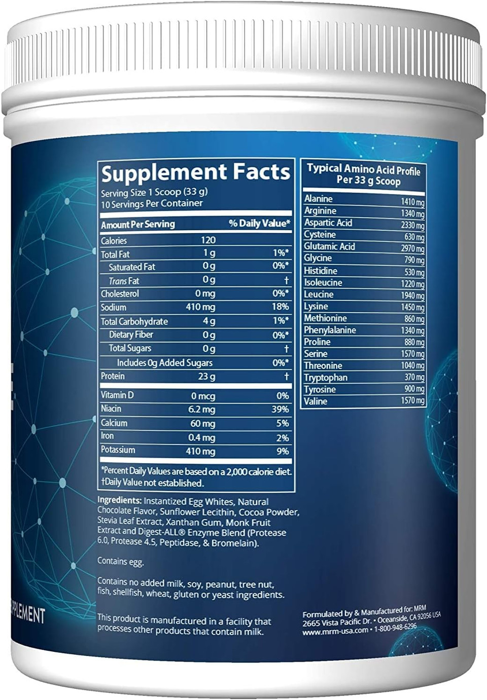 Mrm Nutrition Egg White Protein | Chocolate Flavored | 23G Fat-Free Protein | With Digestive Enzymes | Highest Biological Value | Clinically Tested | 10 Servings