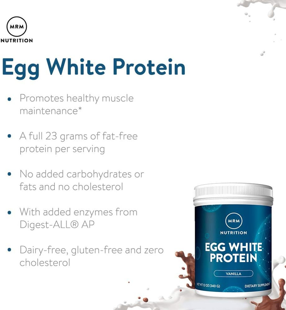 Mrm Nutrition Egg White Protein | Vanilla Flavored | 23G Fat-Free Protein | With Digestive Enzymes | Highest Biological Value | Clinically Tested | 20 Servings