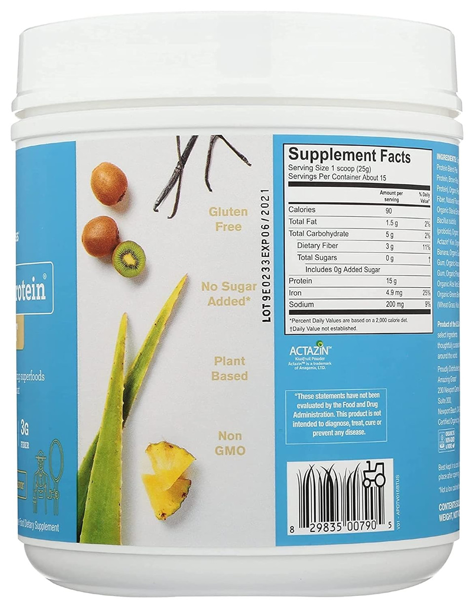 Amazing Grass Digest Vegan Protein Powder, Plant Based With Probiotics + Fiber To Manage Bloat, Tahitian Vanilla, 15 Servings13.2 Ounce (Pack Of 1)