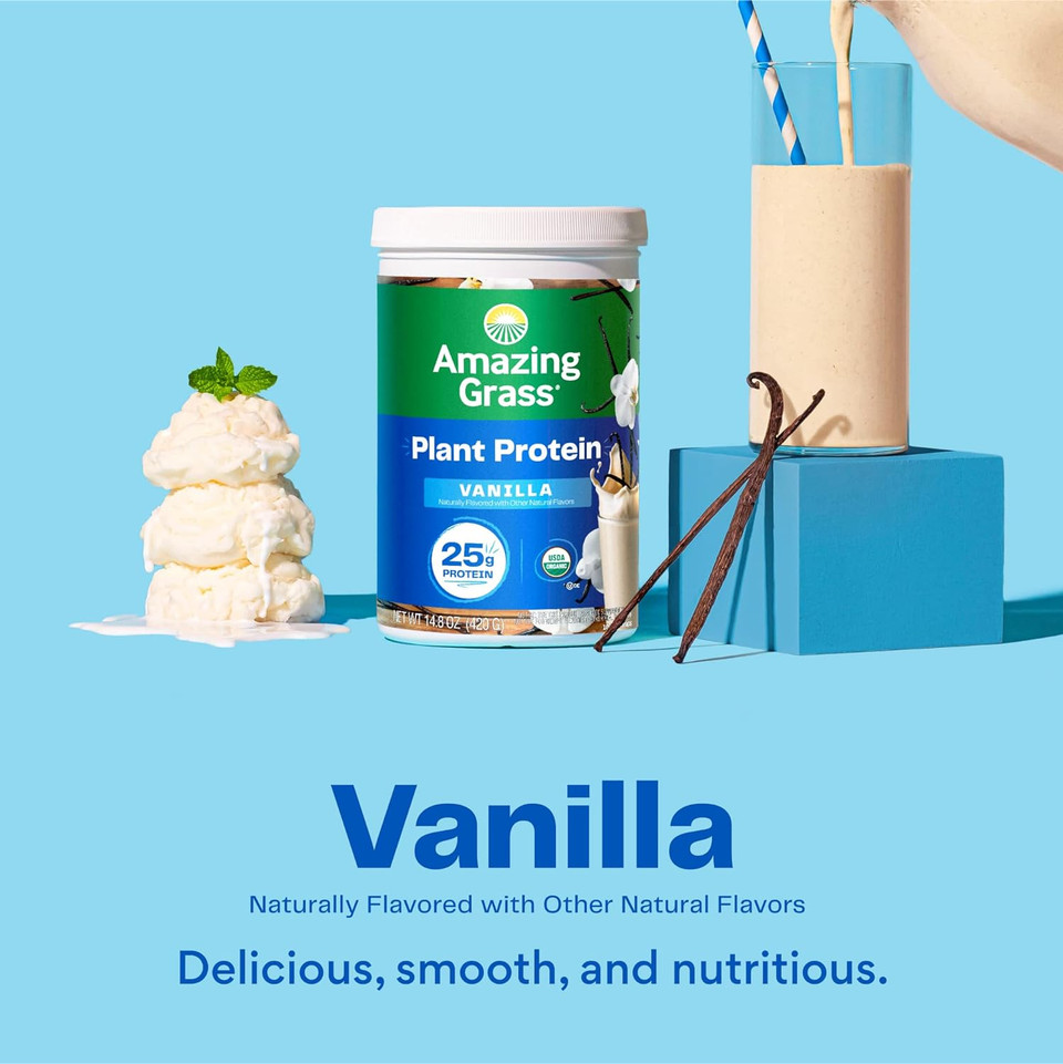 Amazing Grass Vegan Protein Powder, Plant Based Organic Blend With 25G Of Protein, Dairy, Gluten & Soy Free - Creamy Vanilla (10 Servings)10 Servings (Pack Of 1)