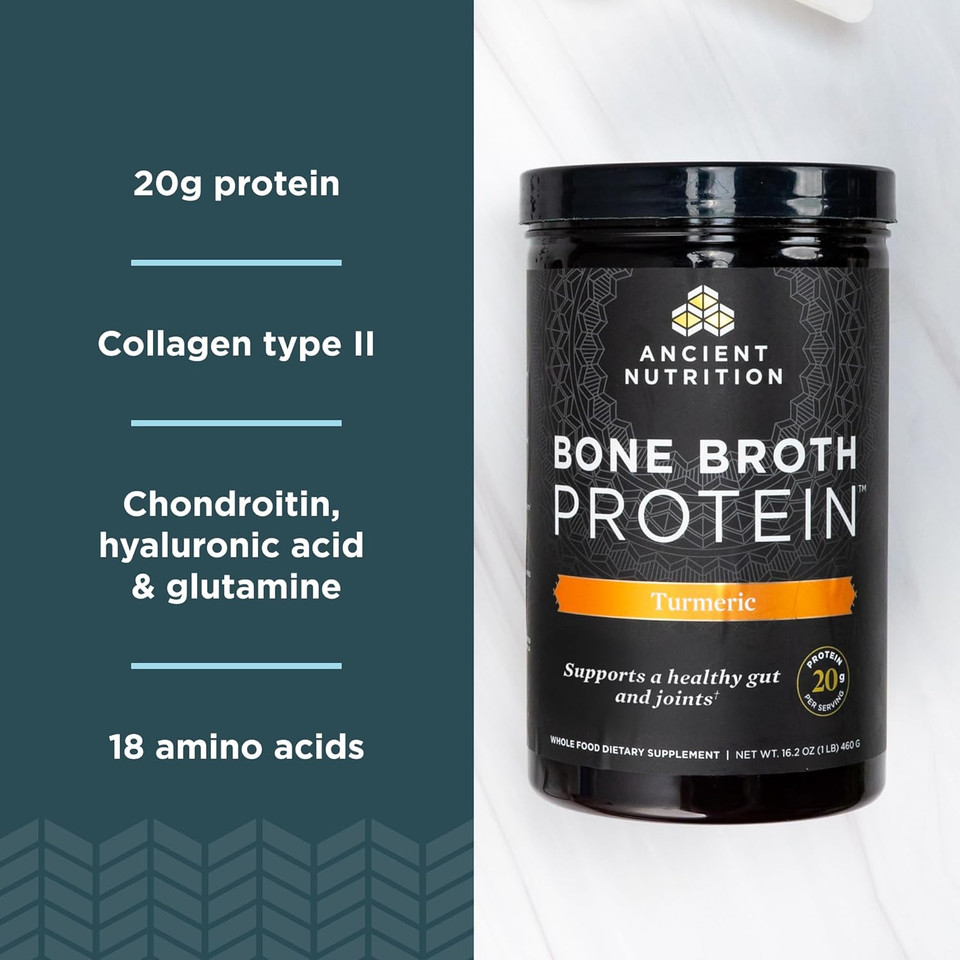Ancient Nutrition Bone Broth Protein Powder, Chicken Soup, Grass-Fed Chicken And Beef Bone Broth Powder, 15G Protein Per Serving, Supports A Healthy Gut, 15 Servings