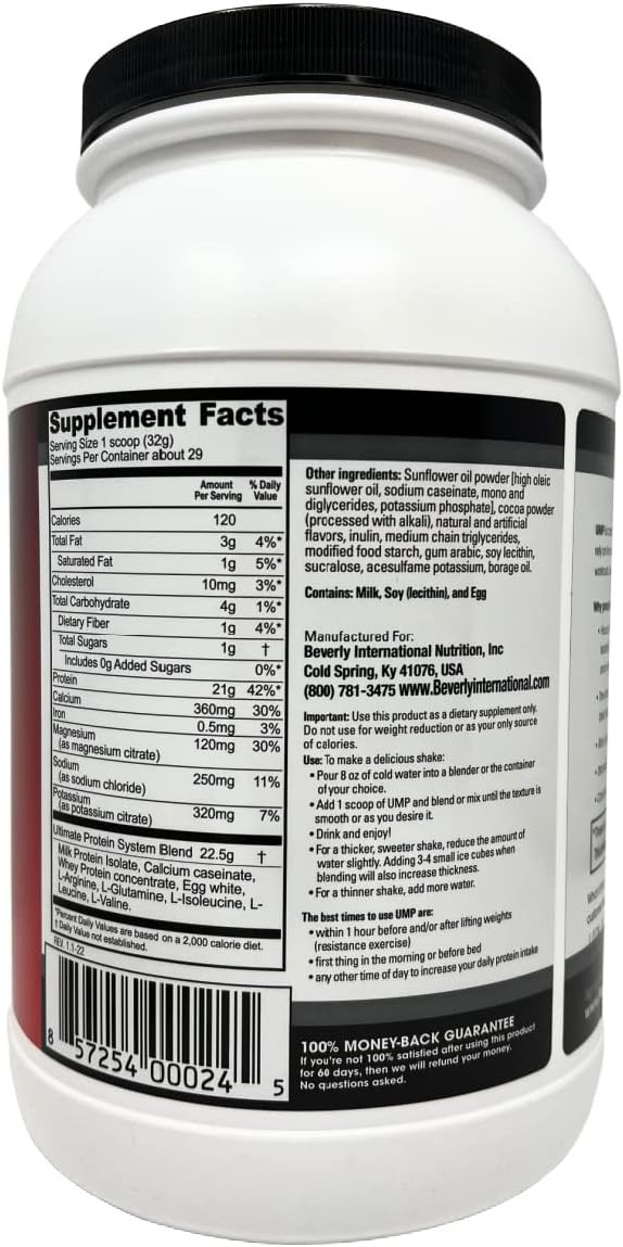 Beverly International Ump Protein Powder, Rocky Road. Unique Whey-Casein Ratio Builds Lean Muscle. Easy To Digest. No Bloat. (32.8 Oz) 2Lb .8 Oz
