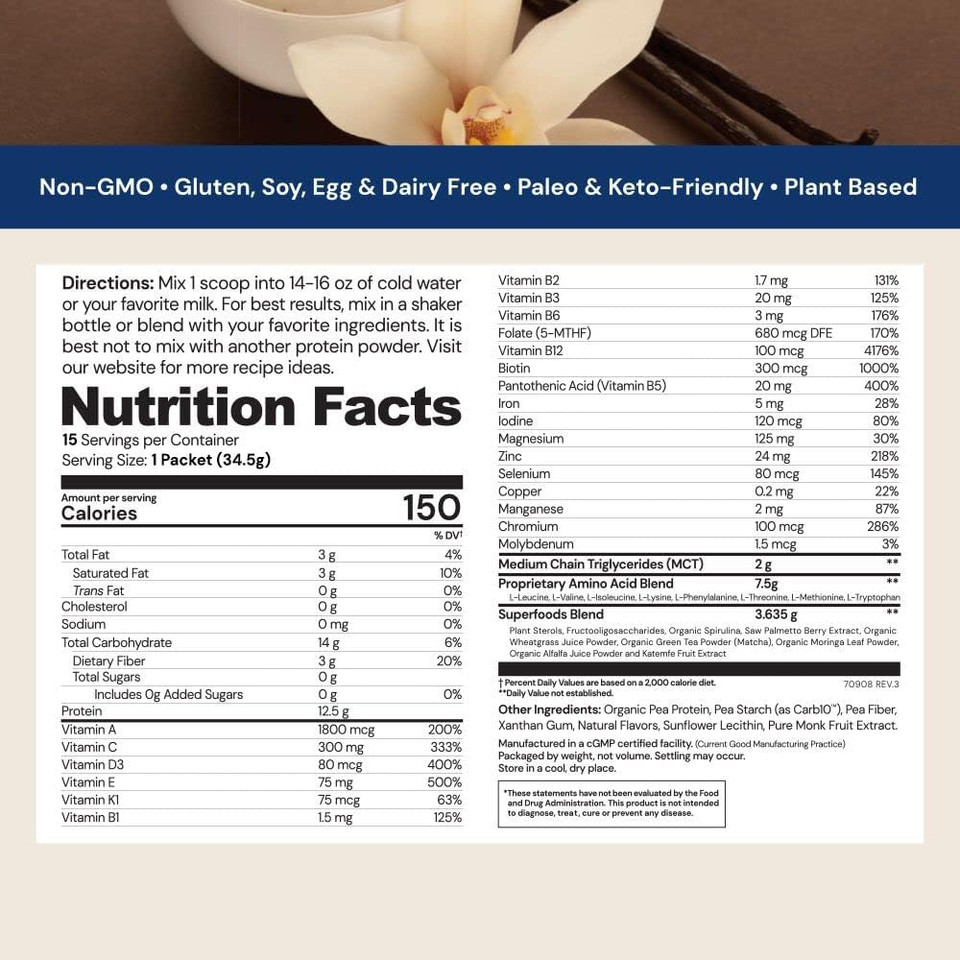 Bodyhealth Perfectamino Power Meal (Natural Vanilla Flavor) Vegan Meal Replacement Shake, Non Dairy Protein Powder, Plant Based Organic Meal Replacement, 15 Packets And 12.5G Protein, Mct Oil Bodyhealth Perfectamino Power Meal (Natural Vanilla Flavor) Vegan Meal Replacement Shake, Non Dairy Protein Powder, Plant Based Organic Meal Replacement, 15 Packets And 12.5G Protein, Mct Oil