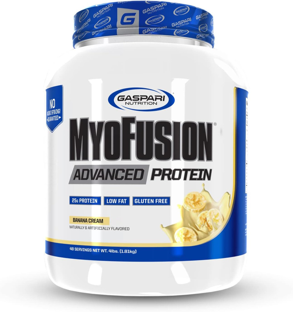 Gaspari Nutrition Myofusion Advanced Protein, Protein Blend With Whey Protein, Casein Protein And Isolate Protein, Low Fat And Gluten Free (Banana Cream, 4 Pound)