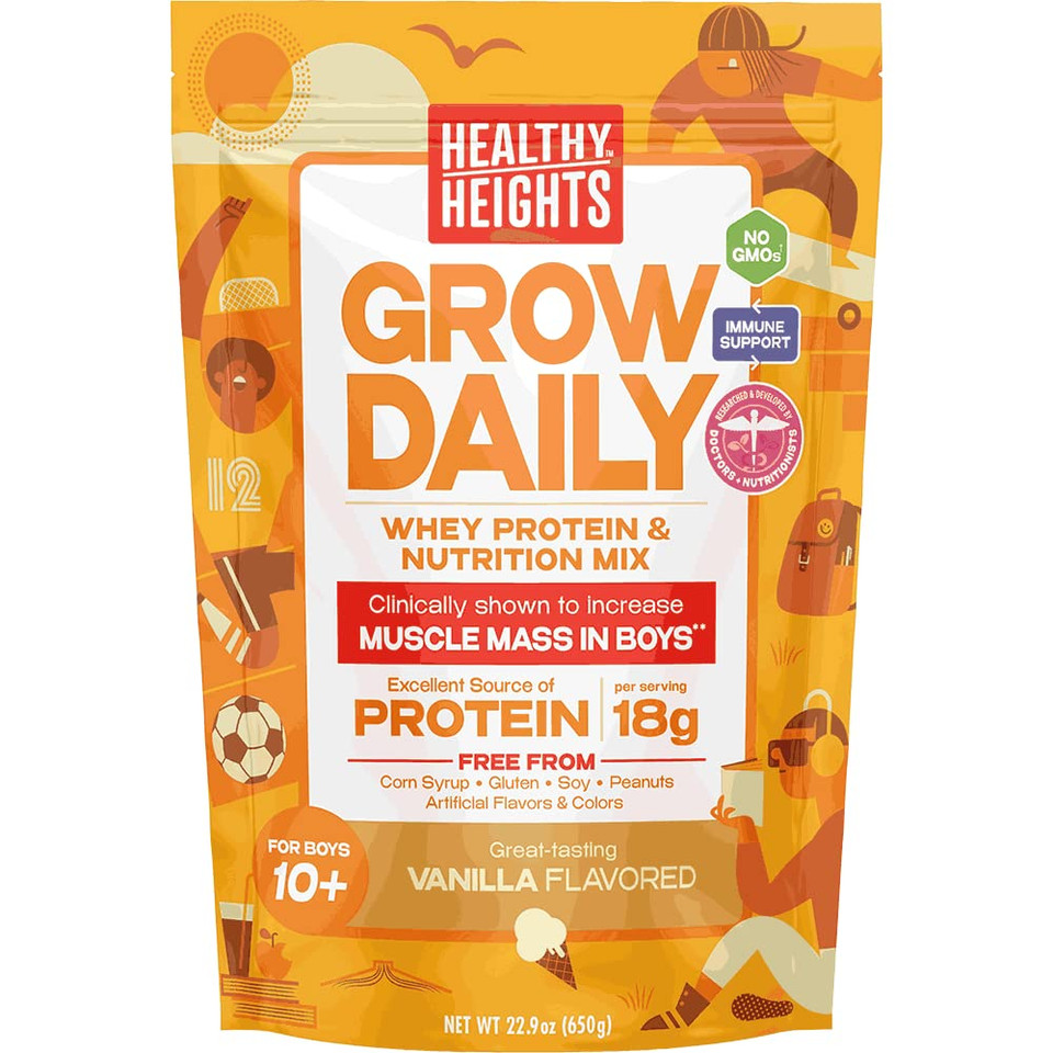 Healthy Heights Grow Daily Boys 10+ Shake Mix Bag Protein Powder (Vanilla) - Developed by Pediatricians - High in Protein Nutritional Shake - Contains Key Vitamins & Minerals1.5 Pound (Pack of 1)