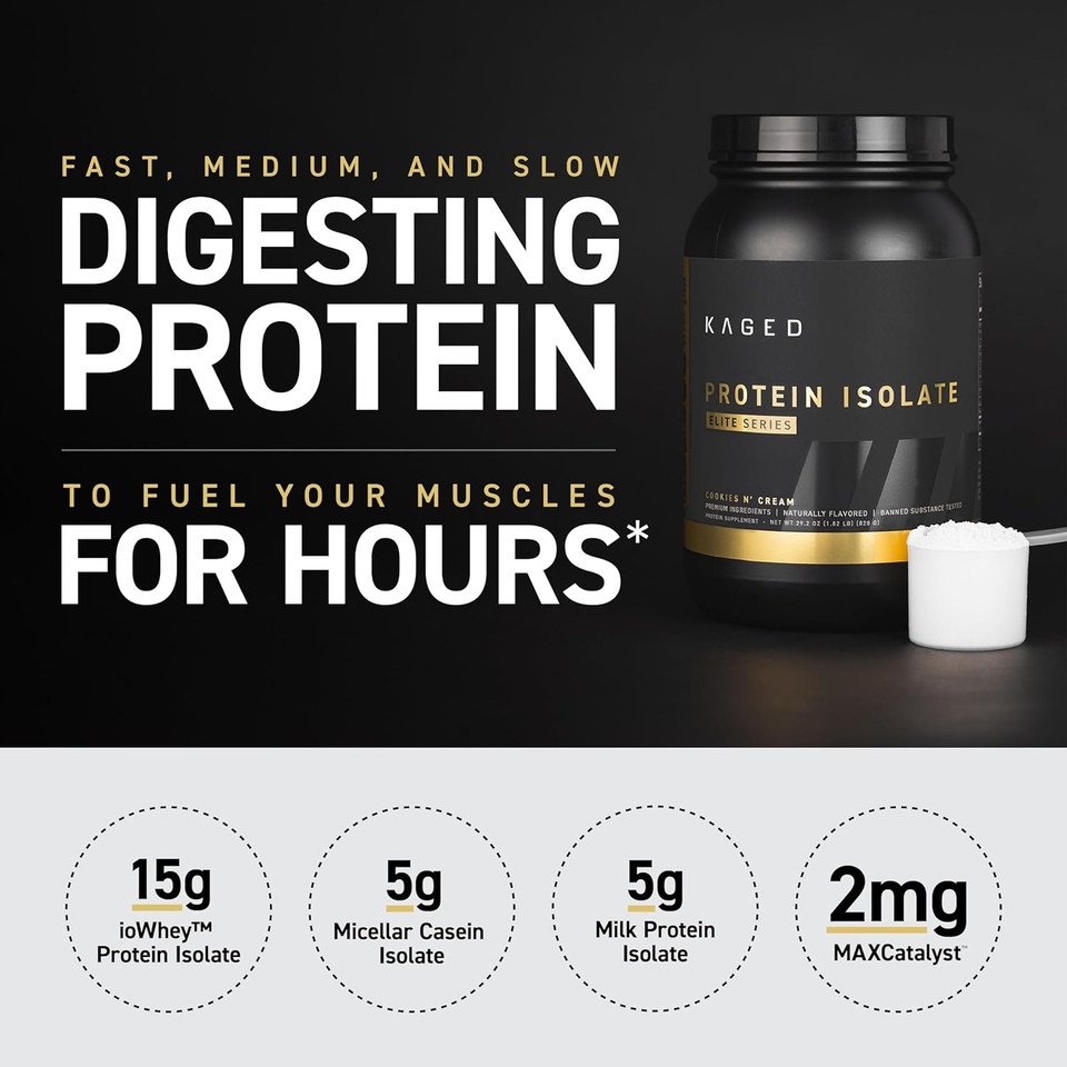 Kaged Protein Powder Elite: 100% Isolate Blend Whey, Casein, And Milk Protein Blend For Recovery And Muscle Building | Cookies N Cream | 2Lbs