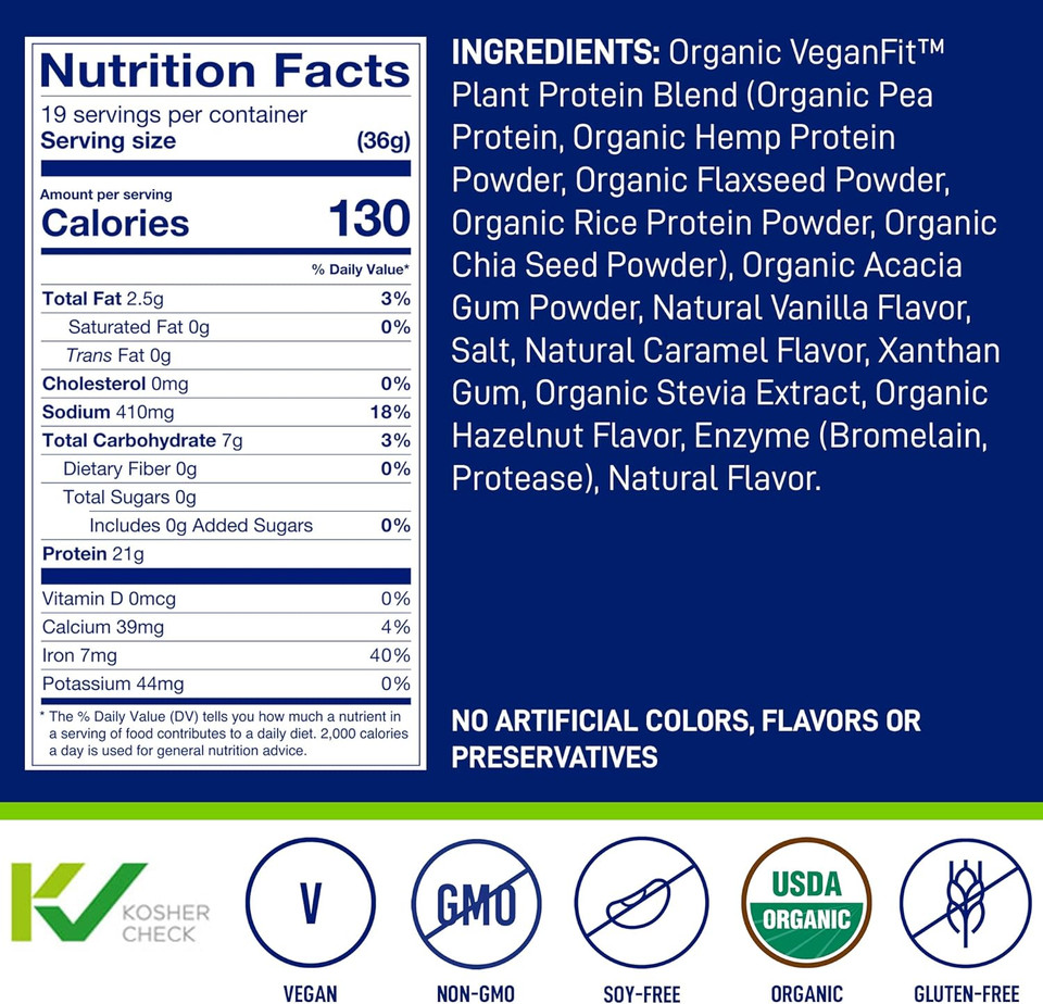 Leanfit Organic Plant-Based Protein, Natural Vanilla Flavor, 21G Vegan Protein, 19 Servings, 1.58 Pound (715G) Tub, Low Calorie, Soy-Free, Gluten-Free, Lactose Free, Sugar-Free, Non-Gmo
