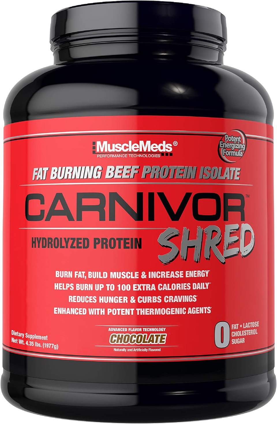Musclemeds Carnivor Shred Fat Burning Hydrolized Beef Protein Isolate, 0 Lactose, 0 Sugar, 0 Fat, Chocolate, 4.56 Pound