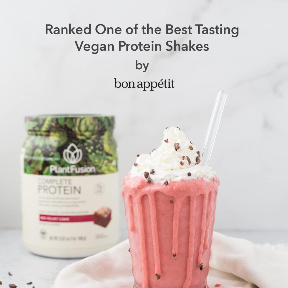 PlantFusion Complete Vegan Protein Powder - Plant Based Protein Powder With BCAAs, Digestive Enzymes and Pea Protein - Keto, Gluten Free, Soy Free, Non-Dairy, No Sugar, Non-GMO - Red Velvet 1 lb15 Servings (Pack of 1)