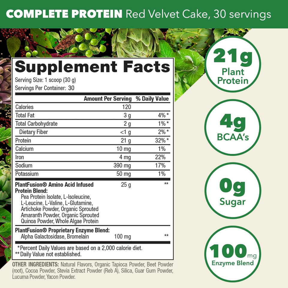 Plantfusion Complete Vegan Protein Powder - Plant Based Protein Powder With Bcaas, Digestive Enzymes And Pea Protein - Keto, Gluten Free, Soy Free, Non-Dairy, No Sugar, Non-Gmo - Red Velvet 2 Lb
