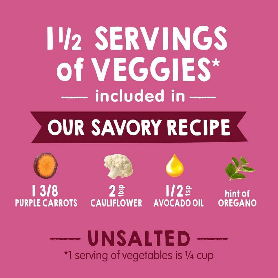 Happy Baby Organics Savory Blends Stage 2 Baby Food, Purple Carrots & Cauliflower With Avocado Oil + Oregano, 4 Ounce Pouch (Pack Of 16) Packaging May Vary
