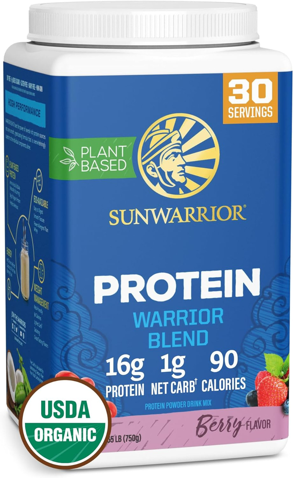 Sunwarrior Vegan Organic Protein Powder Plant-Based | BCAA Amino Acids Hemp Seed Soy Free Dairy Free Gluten Free Synthetic Free Non-GMO | Berry 30 Servings | Warrior Blend30 Servings (Pack of 1)