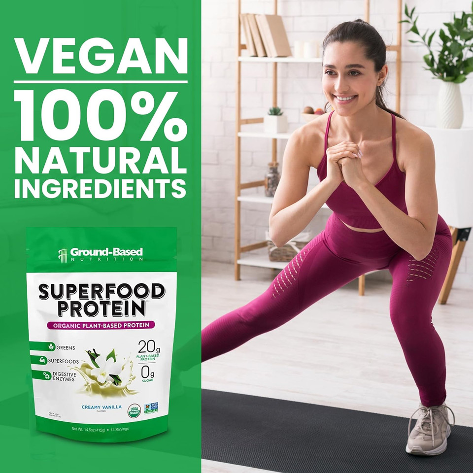 Superfood Protein, Plant-Based Protein Powder  Super Food + Essential Greens  2 Packs Creamy Vanilla (28 Servings)28 Servings (Pack Of 2)