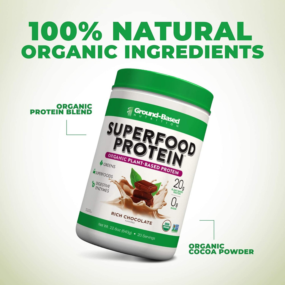 Superfood Protein|Plant-Based Protein Powder  Superfood + Essential Greens Powder  Keto, Paleo, Low Calorie Organic Vegan Protein Powder, Non-Gmo, Gluten Free - 20 Servings, Rich Chocolate20 Servings (Pack Of 1)