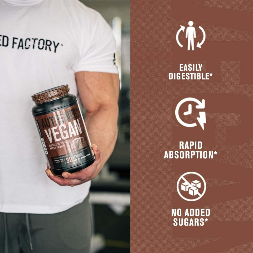 Authentic Vegan Plant Based Protein Powder - 22G Of Muscle Building Protein - No Soy, Non-Gmo - Sourced From Organic Peas, Mung Beans, Sunflower, Pumpkin & Watermelon Seeds, 30 Servings, Chocolate