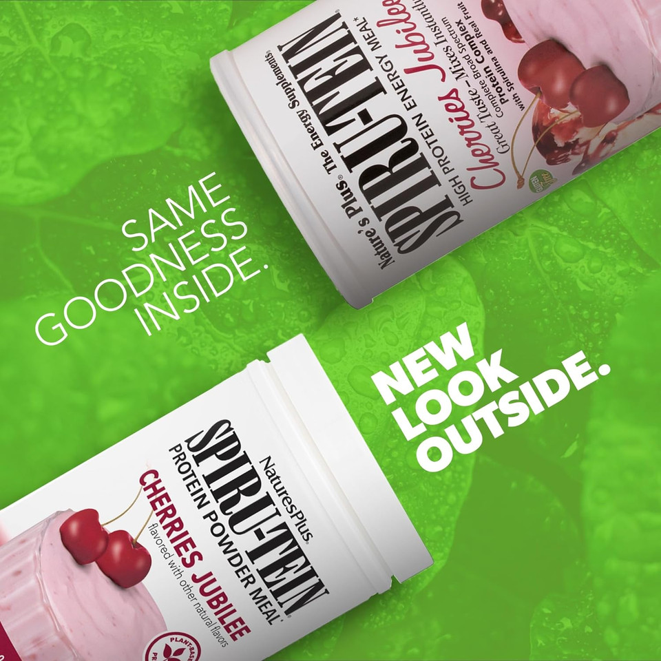 Naturesplus Spiru-Tein, Cherries Jubilee - 1.06 Lbs - Plant-Based Protein Powder - Vegetarian, Gluten Free - 15 Servings