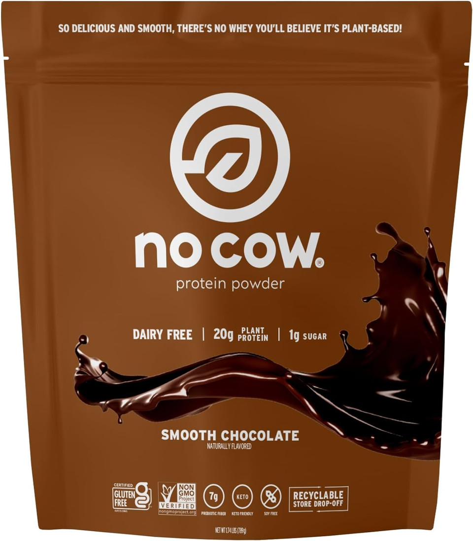 No Cow Vegan Protein Powder, Chocolate, 20G Plant Based Protein, Recyclable Bag, Dairy Free, Soy Free, No Sugar Added, Keto Friendly, Gluten Free, Naturally Sweetened, Non Gmo, Kosher, 1.74 Poundchocolate