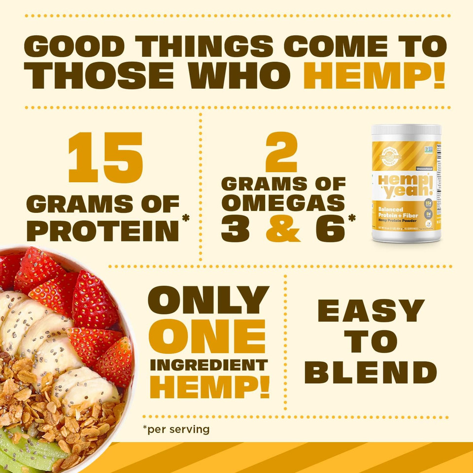Manitoba Harvest Hemp Yeah! Balanced Protein + Fiber Powder, Unsweetened, 16Oz, With 15G Protein, 8G Fiber And 2G Omegas 3&6 Per Serving, Keto-Friendly, Preservative Free, Non-Gmo