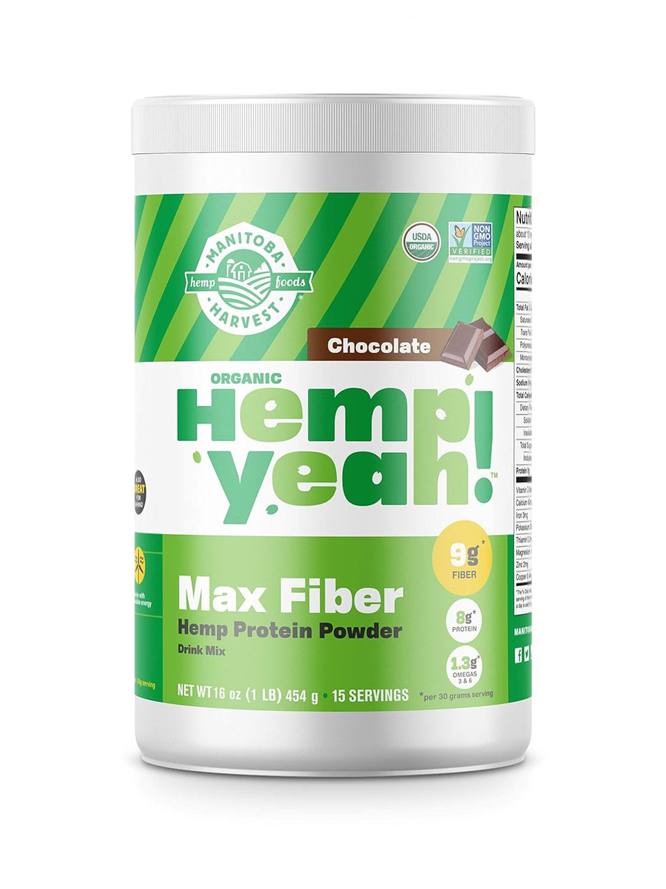 Manitoba Harvest Hemp Yeah! Organic Max Fiber Protein Powder, Omegas 3&6 Per Serving, Brown, Chocolate, 16 Ounce