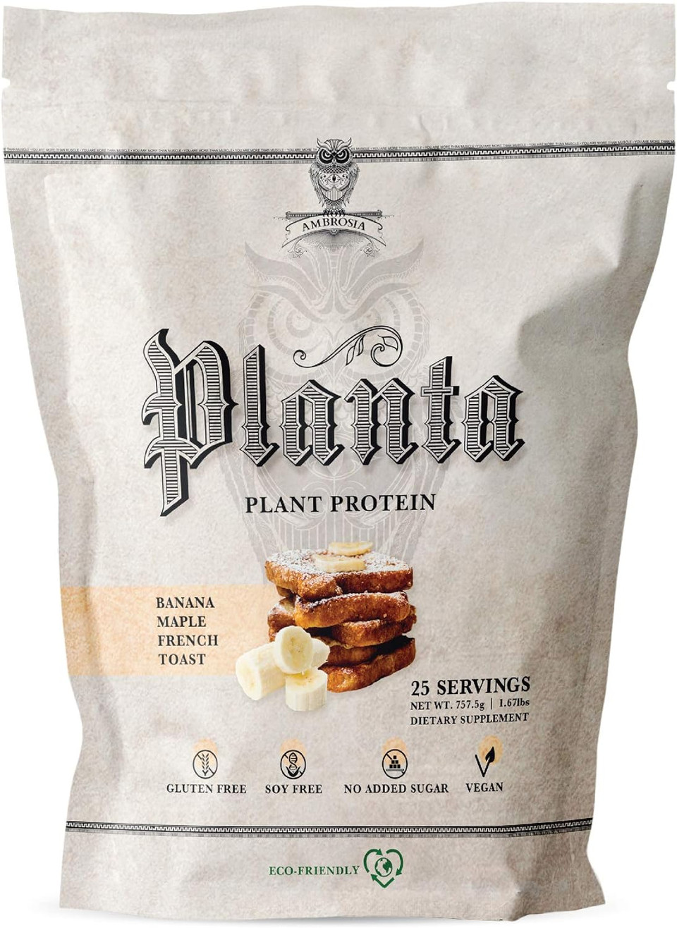 Ambrosia Planta - Premium Organic Plant-Based Protein | Vegan & Keto Friendly | Gourmet Flavors With No Bloating Or Stomach Upset | Gluten & Soy Free | No Added Sugar | 25 Servings | Banana Maple