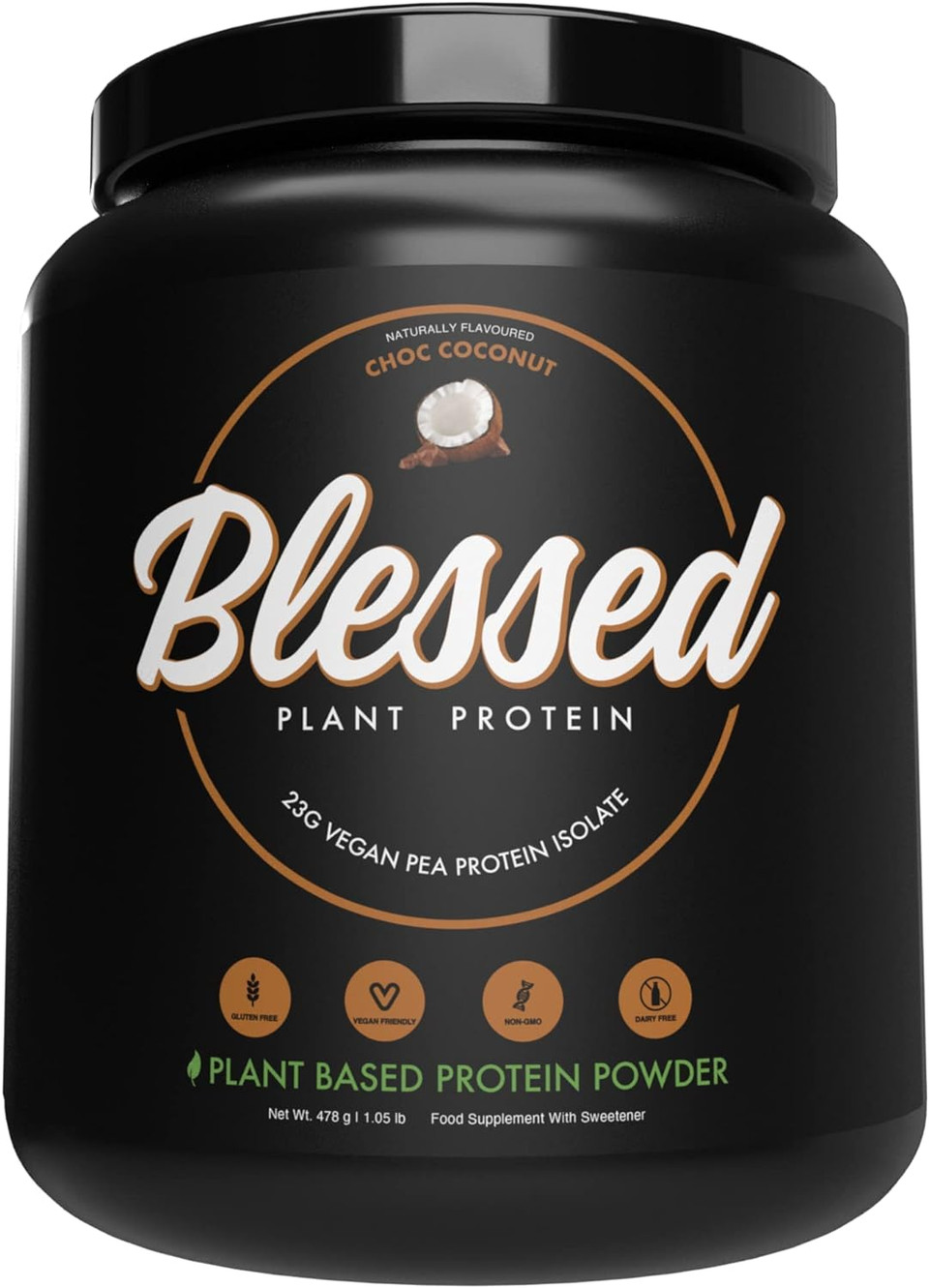 Blessed Vegan Protein Powder - Plant Based Protein Powder Meal Replacement Protein Shake, 23G Of Pea Protein Powder, Dairy Free, Gluten Free, Soy Free, No Sugar Added, 15 Servings (Chocolate Coconut)15 Servings (Pack Of 1)