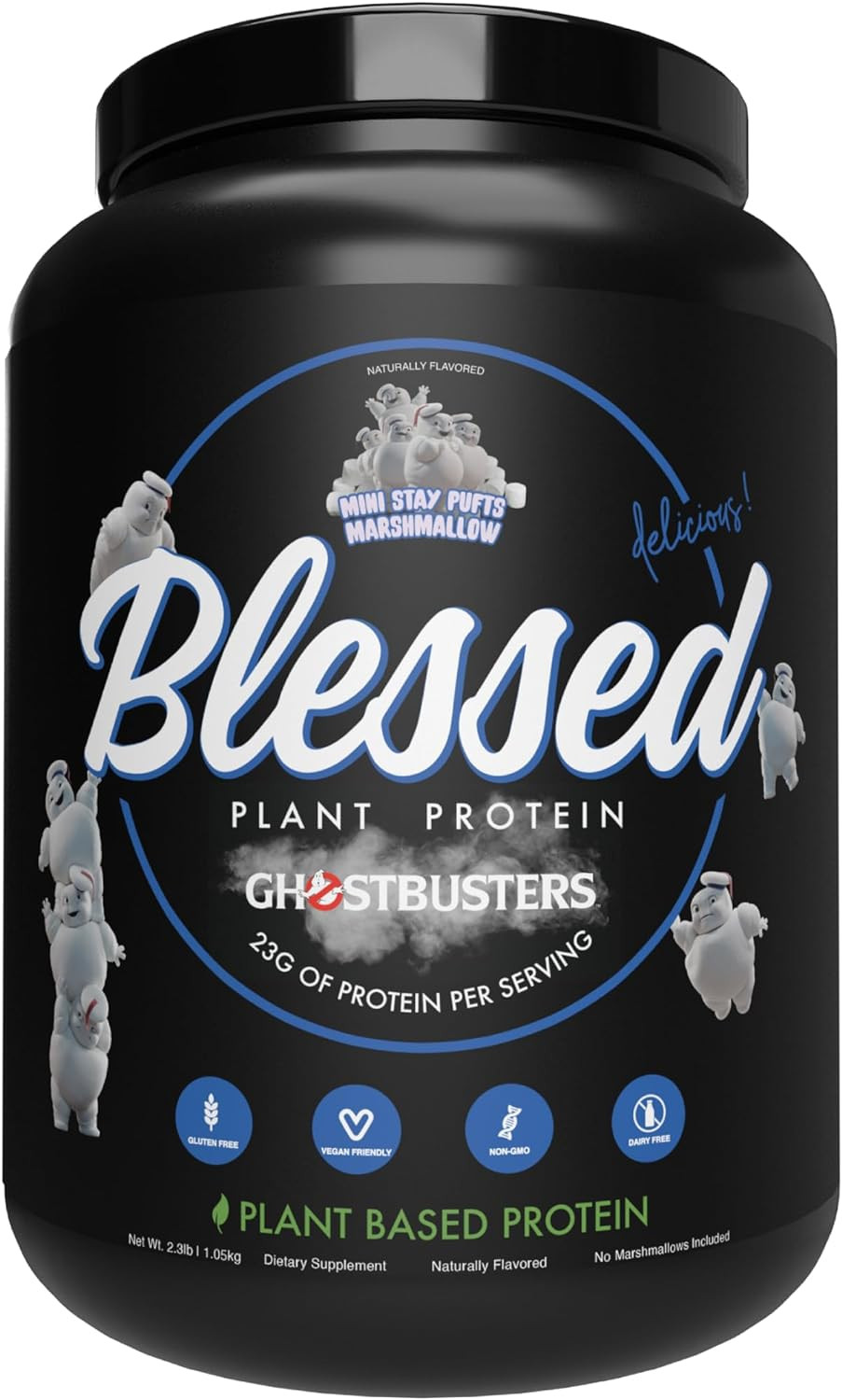Blessed X Ghostbusters Vegan Protein Powder - Plant Based Protein Shake Meal Replacement - 23G Of Pea Protein Powder, Dairy Free, Gluten Free, No Sugar Added, 30 Servings (Mini Marshmallow Pufts)30 Servings (Pack Of 1)