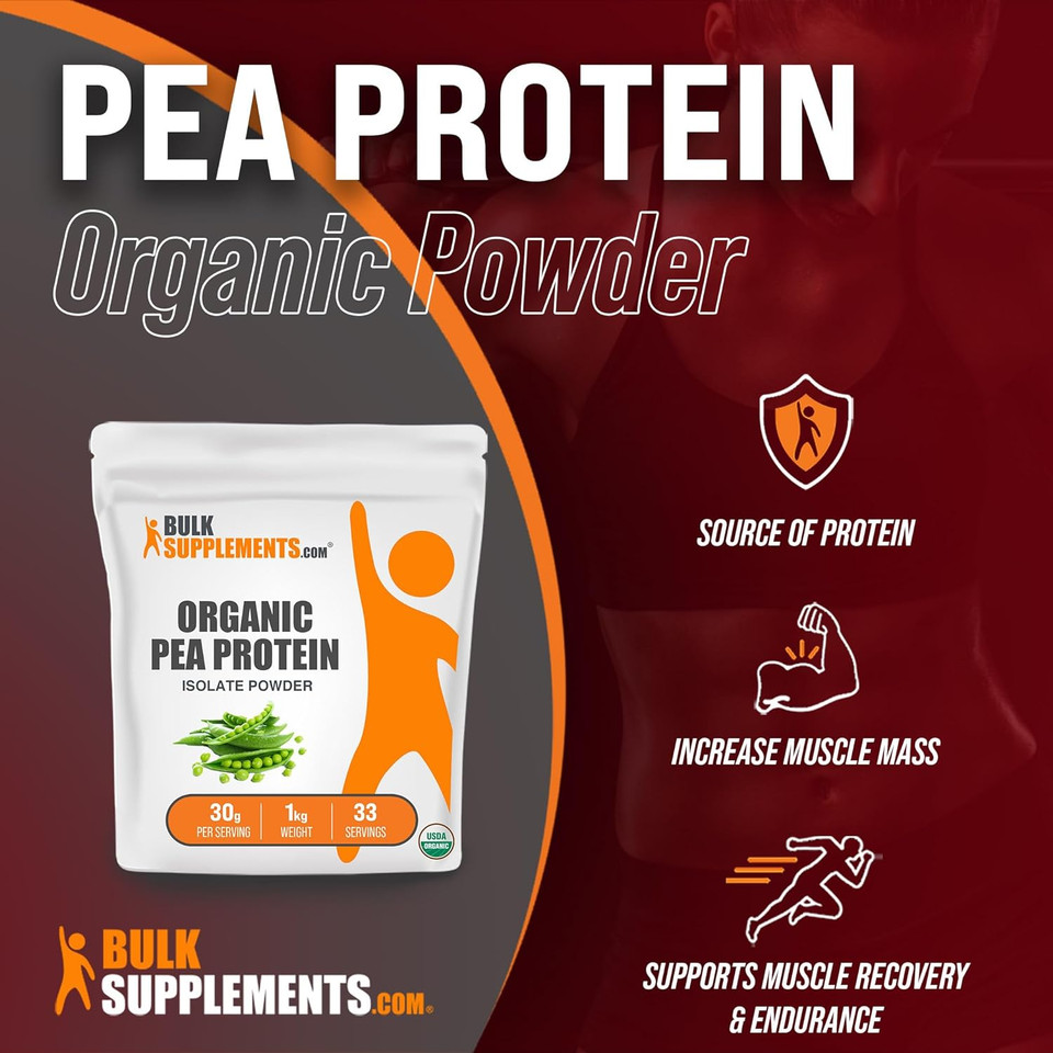 Bulksupplements.Com Organic Pea Protein Isolate Powder - Pea Protein Powder Unflavored - Vegan Protein Powder Unflavored - 21G Of Protein - 30G Per Serving (1 Kilogram - 2.2 Lbs)2.2 Pound (Pack Of 1)