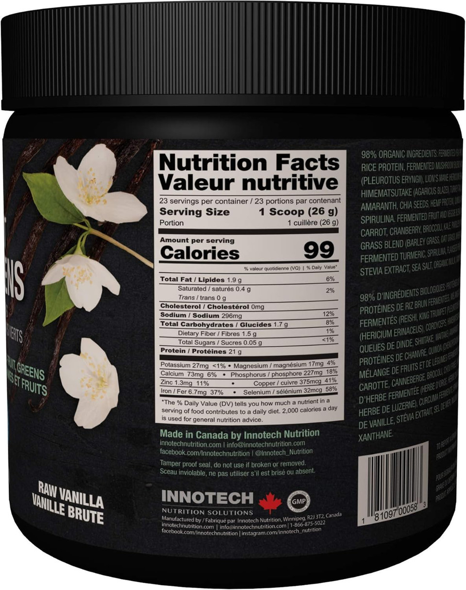 Innotech Nutrition Solutions Fermented Plant Protein & Greens Vanilla, Lightly Sweetened - 600 G