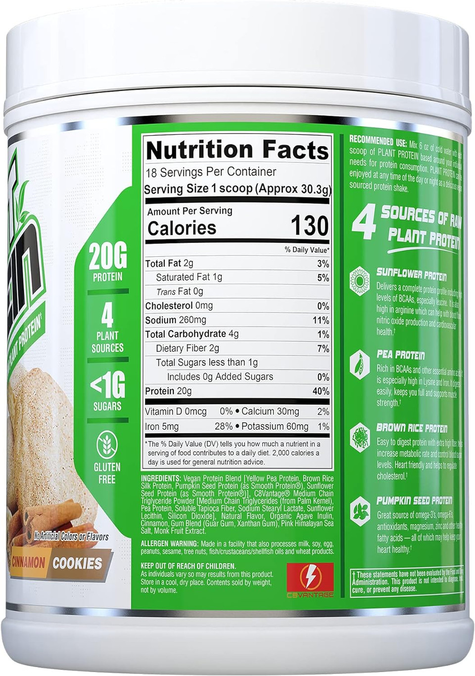Nutrex Research Plant Protein | Great Tasting Vegan Plant Based Protein Powder | No Artificial Flavors, Colors, Or Sweeteners, Gluten Free, Lactose Free | 18 Servings (Cinnamon Cookies)Cinnamon Cookies