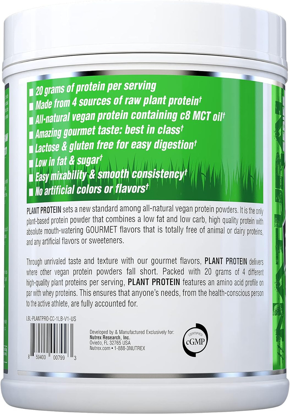 Nutrex Research Plant Protein | Great Tasting Vegan Plant Based Protein Powder | No Artificial Flavors, Colors, Or Sweeteners, Gluten Free, Lactose Free | 18 Servings (Cinnamon Cookies)Cinnamon Cookies