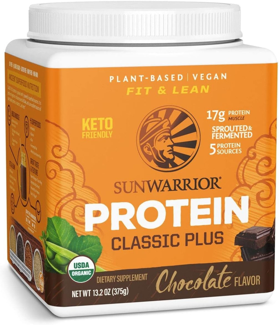 Sunwarrior Vegan Organic Protein Powder Plant-Based | 5 Superfood Quinoa Chia Seed Soy Free Dairy Free Gluten Free Synthetic Free Non-Gmo | Chocolate 15 Servings | Classic Plus15 Servings (Pack Of 1)