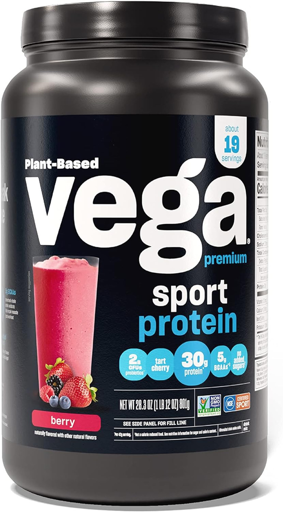 Vega Premium Sport Protein Berry Protein Powder, Vegan, Non GMO, Gluten Free Plant Based Protein Powder Drink Mix, NSF Certified for Sport, 28.3 oz19 Servings (Pack of 1)