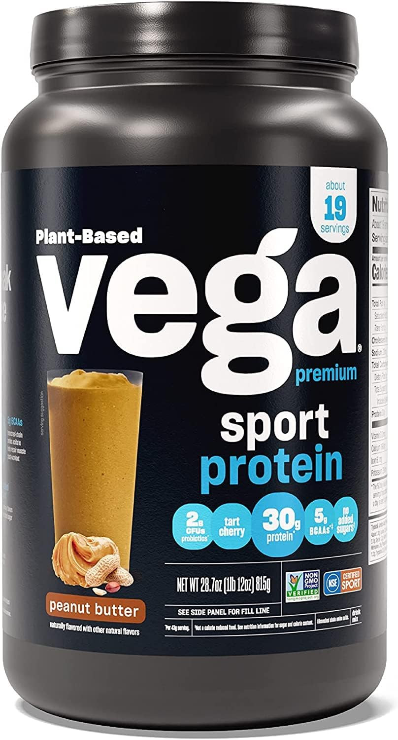 Vega Premium Sport Protein Peanut Butter Protein Powder, Vegan, Non Gmo, Gluten Free Plant Based Protein Powder Drink Mix, Nsf Certified For Sport, 28.7 Oz19 Servings (Pack Of 1)