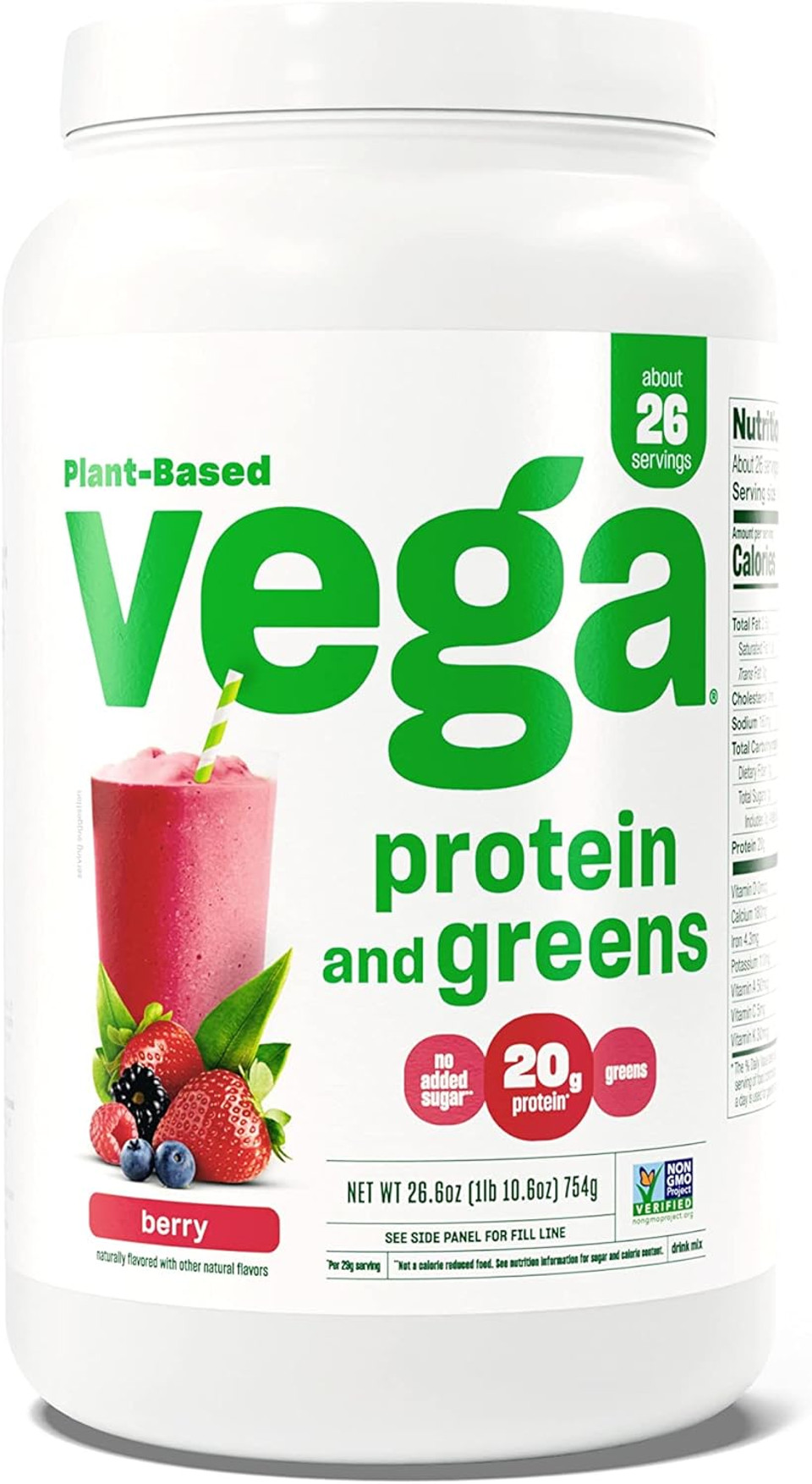 Vega Protein And Greens Protein Powder, Berry - 20G Plant Based Protein Plus Veggies, Vegan, Non Gmo, Pea Protein For Women And Men, 1.7 Lbs (Packaging May Vary)