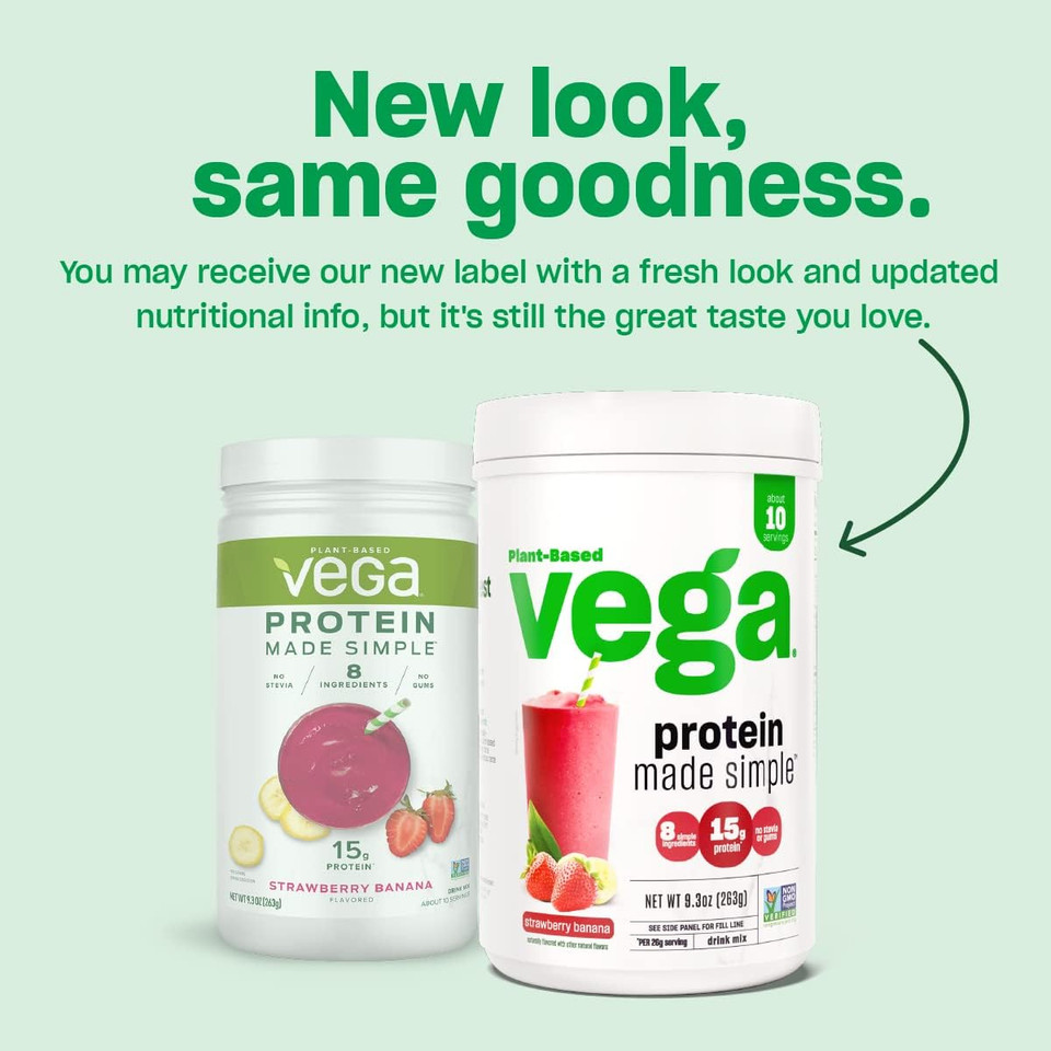 Vega Protein Made Simple, Dark Chocolate - Stevia Free Vegan Protein Powder, Plant Based, Healthy, Gluten Free, Pea Protein For Women And Men, 2.3 Lbs (Packaging May Vary)