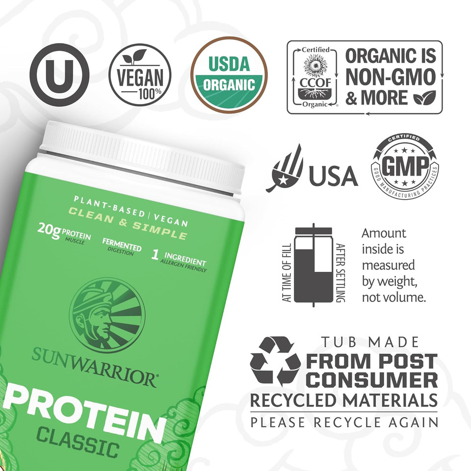 Brown Rice Protein Powder With Bcaa & Amino Acids Raw Rice Protein Shake Gluten Free Low Carb Dairy Free | Plant Based Classic Sprouted Brown Rice Protein Powder Natural 750G By Sunwarrior30 Servings (Pack Of 1)