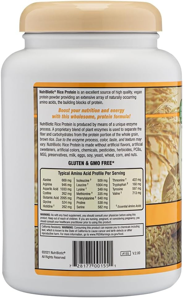 Nutribiotic  Vanilla Rice Protein, 1 Lb 5 Oz (600G) | Low Carb, Keto-Friendly, Vegan, Raw Protein Powder | Grown & Processed Without Chemicals, Gmos Or Gluten | Easy To Digest & Nutrient-Rich