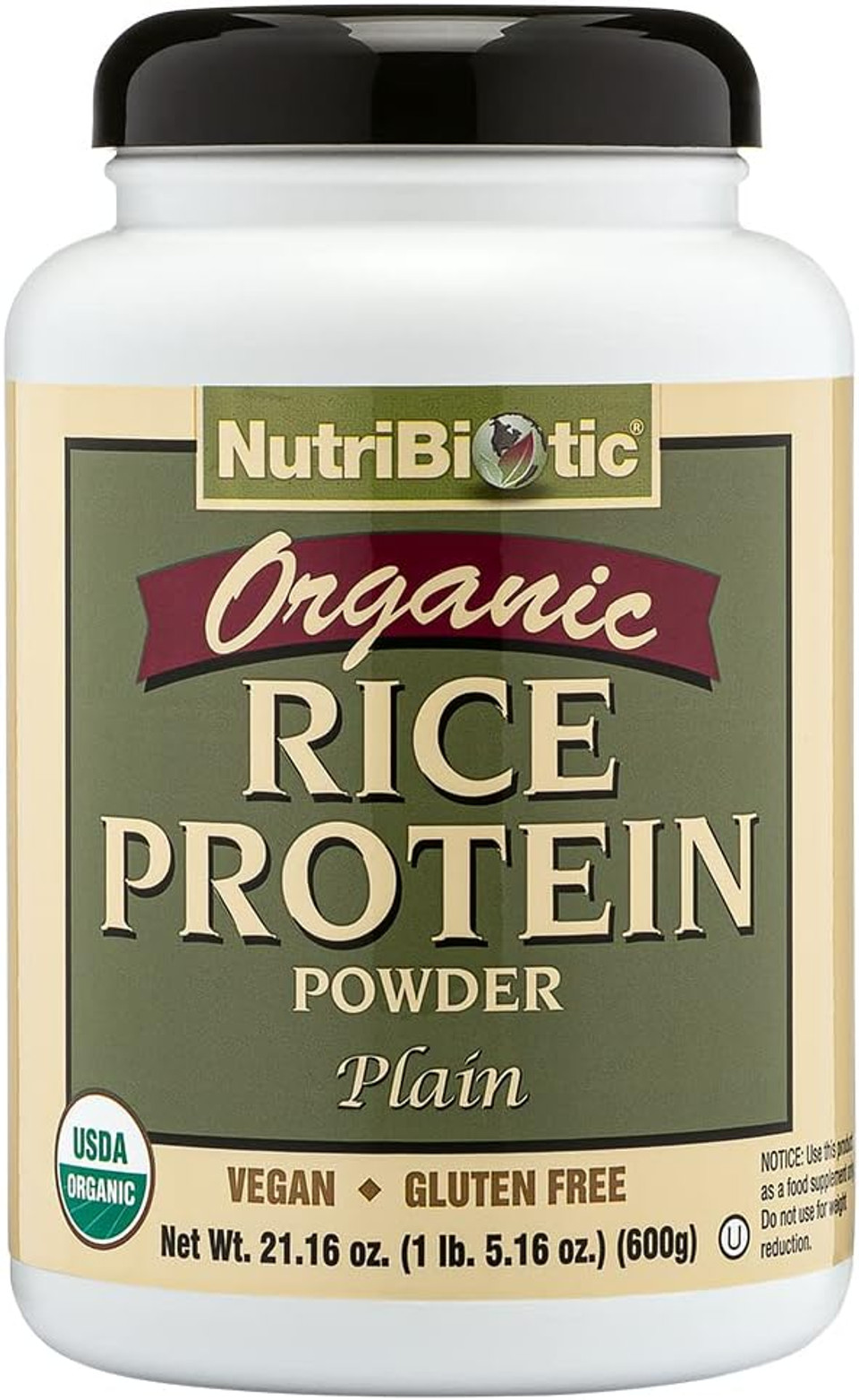 Nutribiotic Certified Organic Plain Rice Protein, 21 Ounce | Low Carbohydrate Vegan Protein Powder | Raw, Certified Kosher & Keto Friendly | Made Without Chemicals, Gmos & Gluten | Easy To Digest1.31 Pound (Pack Of 1)