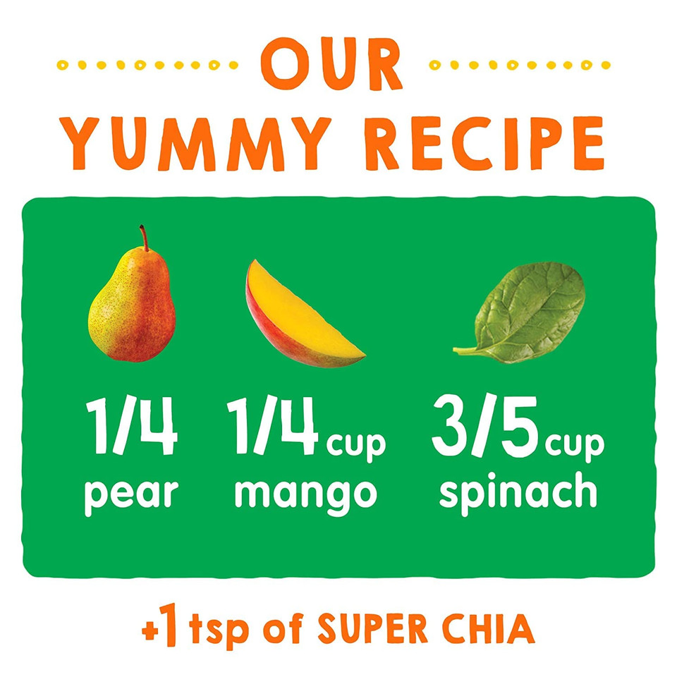 Happy Tot Organics Super Foods Stage 4, Pears, Mangos And Spinach + Super Chia, 4.22 Ounce Pouch (Pack Of 8)
